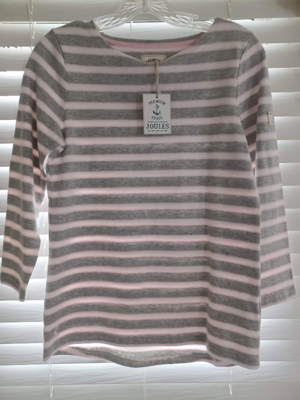 Joules Premium Grade Breton Stripe Top Womens XS (US 2) Gray Pink White NWT